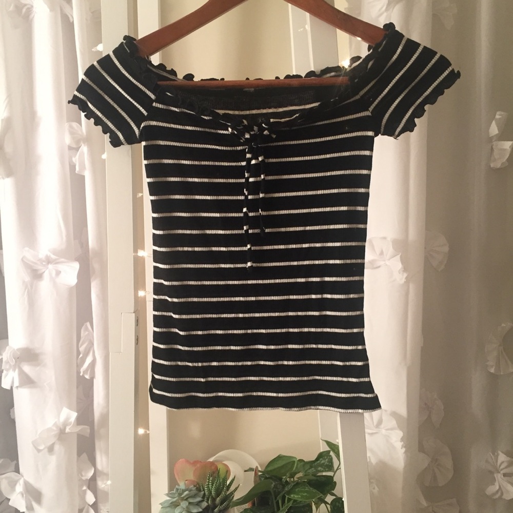 COPY - Aeropostale Striped Off-the-Shoulder Lace …
